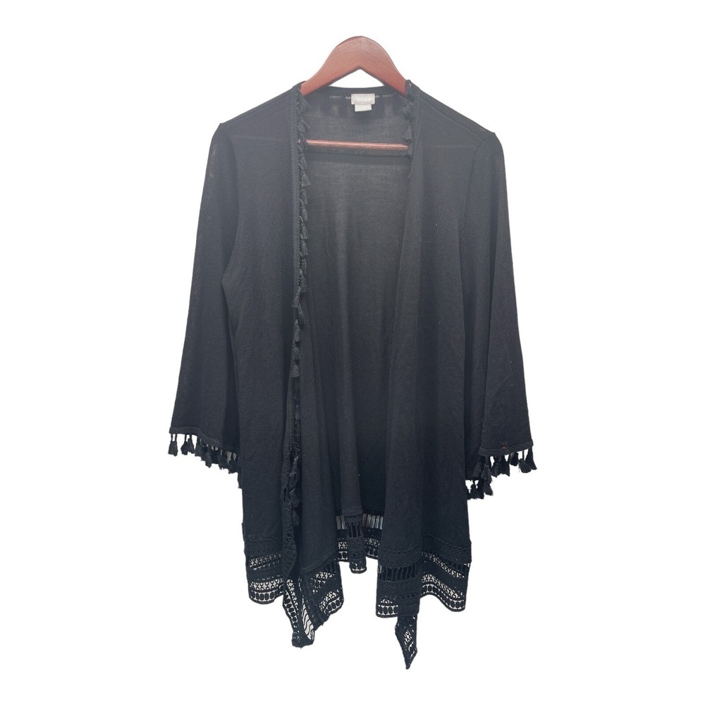 Chicos Women's Size 1 Medium Black Cardigan Light Sweater